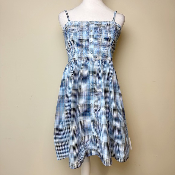 Topshop Dresses & Skirts - TOPSHOP Plaid Check Shirred Mini Dress Blue Check Size 10 Womens NEW